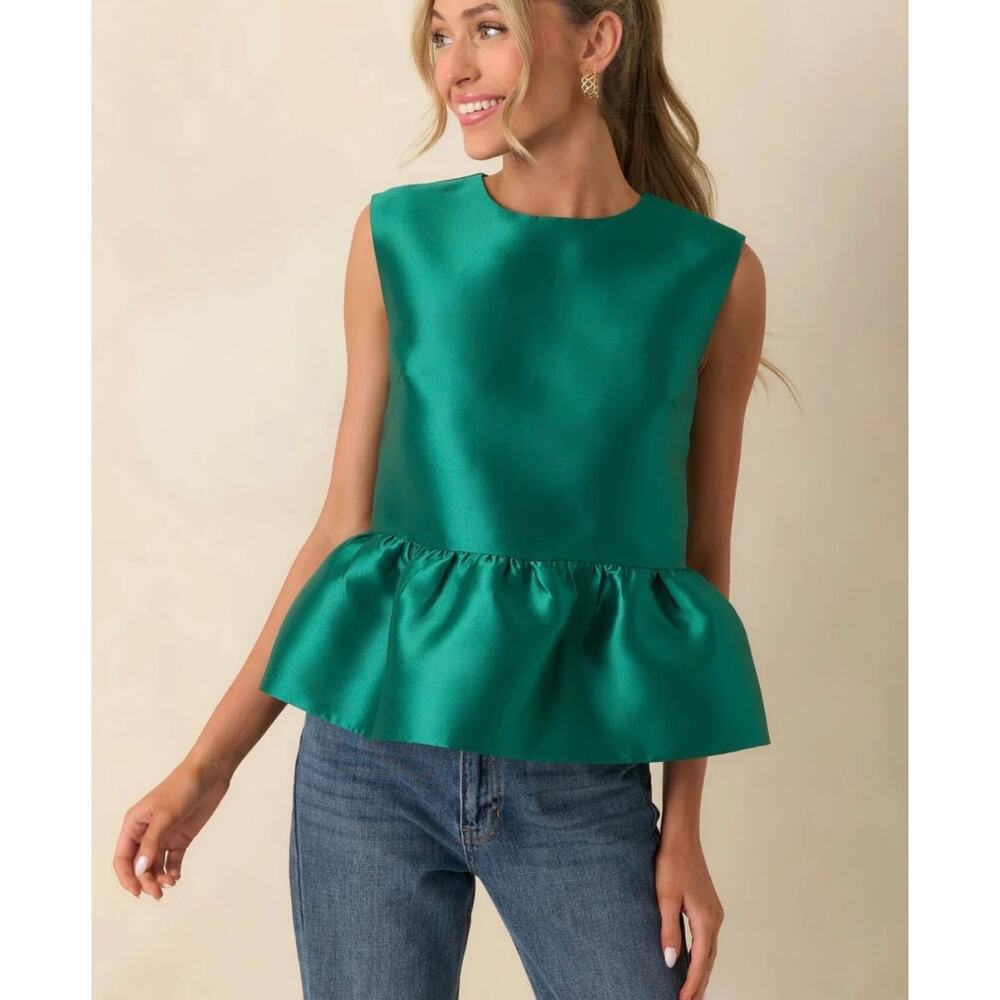 New PROSPERINA MORRIGAN EMERALD GREEN PEPLUM TOP XS - Picture 3 of 6